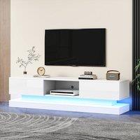 Tokpiedi Modern LED TV Stand Console with 2 Drawers in White
