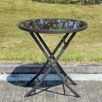 Living and Home Round Foldable Steel Garden Dining Table in Black
