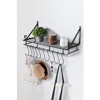 Living and Home 90cm Kitchen Metal Shelves Saucepan Pan Pot Rack Storage Shelf with 10 Hooks Wall Mounted in Black
