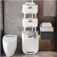 Living and Home 3-Tier Foldable Laundry Baskets with Casters in White