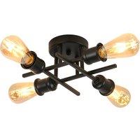 Pheashine Black 28cm 4-Light Semi-Flush Ceiling Light E27 Vintage Industrial