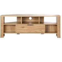 CALICOSY Corner TV Unit With 1 Drawer, Oak Finish - W120 Cm in Light Brown