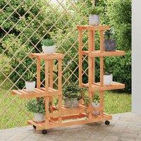 Berkfield Home Flower Stand with Wheels 95x25x101 cm Solid Wood Fir in Brown | Size: 95 x 25 x 101 cm