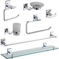 Showerdrape Unity Chrome Stainless Steel Wall Mounted 7 Piece Bathroom Accessory Set in Silver