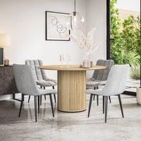 More4Homes Arlo Oak Table Top W Oak Legs + Nova Velvet Dining Chair Set Of 4 in Grey