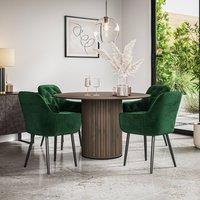 More4Homes Arlo Walnut Top W Walnut Legs + Anika Velvet Dining Chair Set Of 4 in Green
