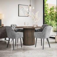 More4Homes Arlo Walnut Top W Walnut Legs + Anika Velvet Dining Chair Set Of 4 in Grey