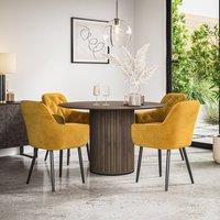 More4Homes Arlo Walnut Top W Walnut Legs + Anika Velvet Dining Chair Set Of 4 in Mustard