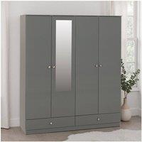 Seconique Denver 4 Door 2 Drawer Mirrored Wardrobe - GREY GLOSS