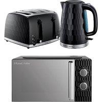 Russell Hobbs Honeycomb Bundle Set, Kettle, 4 Slice Toaster, & Microwave HCBNDL4 in Black