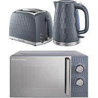 Russell Hobbs Honeycomb Bundle Set, Kettle, 2 Slice Toaster, & Microwave HCBNDL2 in Grey
