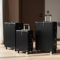Infinity Leather Hardshell Alloy Frame Inspired 8 Wheel ABS Luggage Hard Shell Suitcase in Black | Size: Cabin