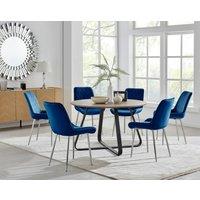 FurnitureboxUK Santorini Brown Round Dining Table & 4/6 Pesaro Silver Leg Chairs in Navy