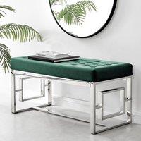 FurnitureboxUK Cambridge Modern Soft Touch Velvet & Silver Metal Bench in Green