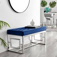 FurnitureboxUK Cambridge Modern Soft Touch Velvet & Silver Metal Bench in Navy