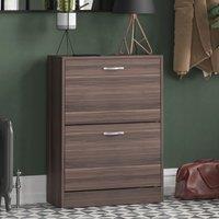 Home Discount Vida Designs 2 Drawer Shoe Cabinet Storage Organizer in Walnut