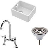 Balterley Fireclay Compact 1 Bowl Belfast Sink Strainer Waste Mixer Tap 460mm in White