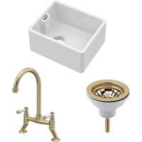 Balterley Compact Single Bowl Belfast Sink, Strainer Waste & Bridge Lever Tap in White