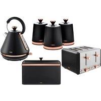 Tower Cavaletto Bundle: Kettle, Toaster, Bread Bin, 3 Canister Set in Black