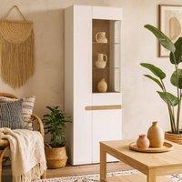 Wyld Haus Foxwhisk Tall Glazed Narrow Display Unit White Gloss & Truffle Oak