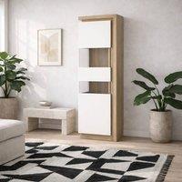 Wyld Haus Hjorring Tall Narrow Display Cabinet White Gloss & Natural Oak