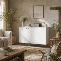 Wyld Haus Rasuno Ledi White & Gold 2 Cupboard Sideboard Scandi Line Pattern