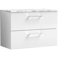 Balterley Level 800mm Wall Hung 2 Drawer Unit & Laminate Worktop - Gloss White