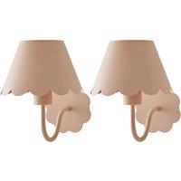 ValueLights Hattie Pair of Rechargeable Metal Scalloped Edge Wall Lights in Pale Pink