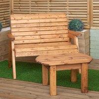Samuel Alexander 2 Seater Chunky Rustic Wooden Garden Furniture Bench With Coffee Table in Brown