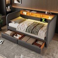 BTM Daybed Storage Headboard LED USB Bed 3FT Linen Sofa Bed Grey | Size: Single