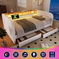 BTM Daybed Storage Headboard LED USB Bed 3FT Linen Sofa Bed Beige | Size: Single