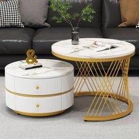 BTM High Gloss Round Nesting Coffee Table Marble Storage White Black