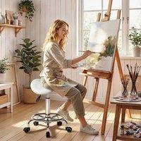 HOMCOM Saddle Chair, Rolling Salon Stool for Massage Spa in White