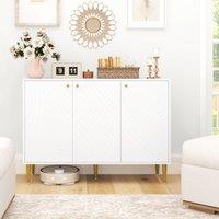 HOMCOM Sideboard Storage Cabinet with 3 Carved Line Doors & 5 Legs White