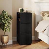 HOMCOM Slim Bedside Table, Bedside Cabinet with Open Shelf & 2 Drawers in Black | Size: 30 cm