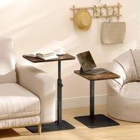 HOMCOM Table, C Shaped End Table with Adjustable Height & Metal Base in Dark Brown | Size: 40 cm x 30 cm