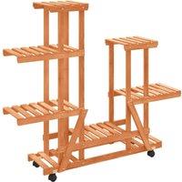 Berkfield Home Flower Stand with Wheels 95x25x101 cm Solid Wood Fir in Brown | Size: 95 x 25 x 101 cm