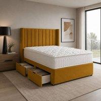 Stratus Interiors Oulton Wingback Divan Bed with Panel Headboard & Storage - 2 Drawer in Mustard | Size: Single
