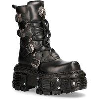 New Rock Unisex Leather Combat Platform Boots - TANK373-S1 in Black | Size: 8