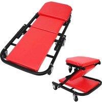 VOGREX Folding Rolling Mechanics Creeper Seat Trolley Padded Stool in Red