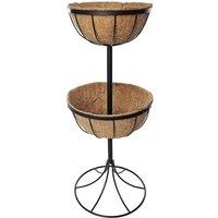 Havendro 2 Tier Metal Fountain Planter Stand w/ Coco Liners in Brown