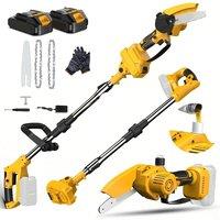Nordara Long Reach Pole Pruner Chainsaw, Tree Cutter with 2 Batteries Charger in Yellow