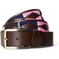 Woodland Leathers Men's Men's Polo Belt with Pink Embroidered Stitching in Brown | Size: Large