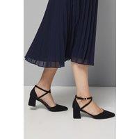 Good For the Sole Women's : Wide Fit Millie Comfort Faux Suede Cross Strap Medium Heel Court Shoes in Natural Black | Size: 5