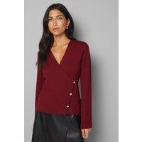 Wallis Women's Wrap Front Jumper in Dark Red | Size: Small