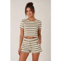 STYLEWISE Women's Multi Stripe - Co-Ord - Top & Shorts Set in Beige | Size: S/M