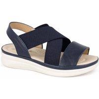 Down To Earth Women's Elastic Cross Strap Comfort Sandal with Cushioned Wedge Sole in Dark Blue | Size: 6