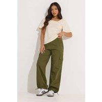 PixieGirl Women's Petite Cuffed Cargo Trousers in Dark Green | Size: 12S