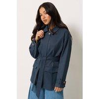 PixieGirl Women's Petite Belted Midi Trench Coat in Mid Navy | Size: 10