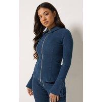 PixieGirl Women's Petite Zip Denim Jacket in Indigo | Size: 14